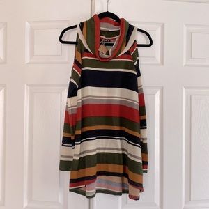 Cowl neck fall sweater with shoulder cut out